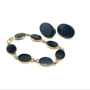 50s 12k Gold Filled Onyx WRE Bracelet and Earring